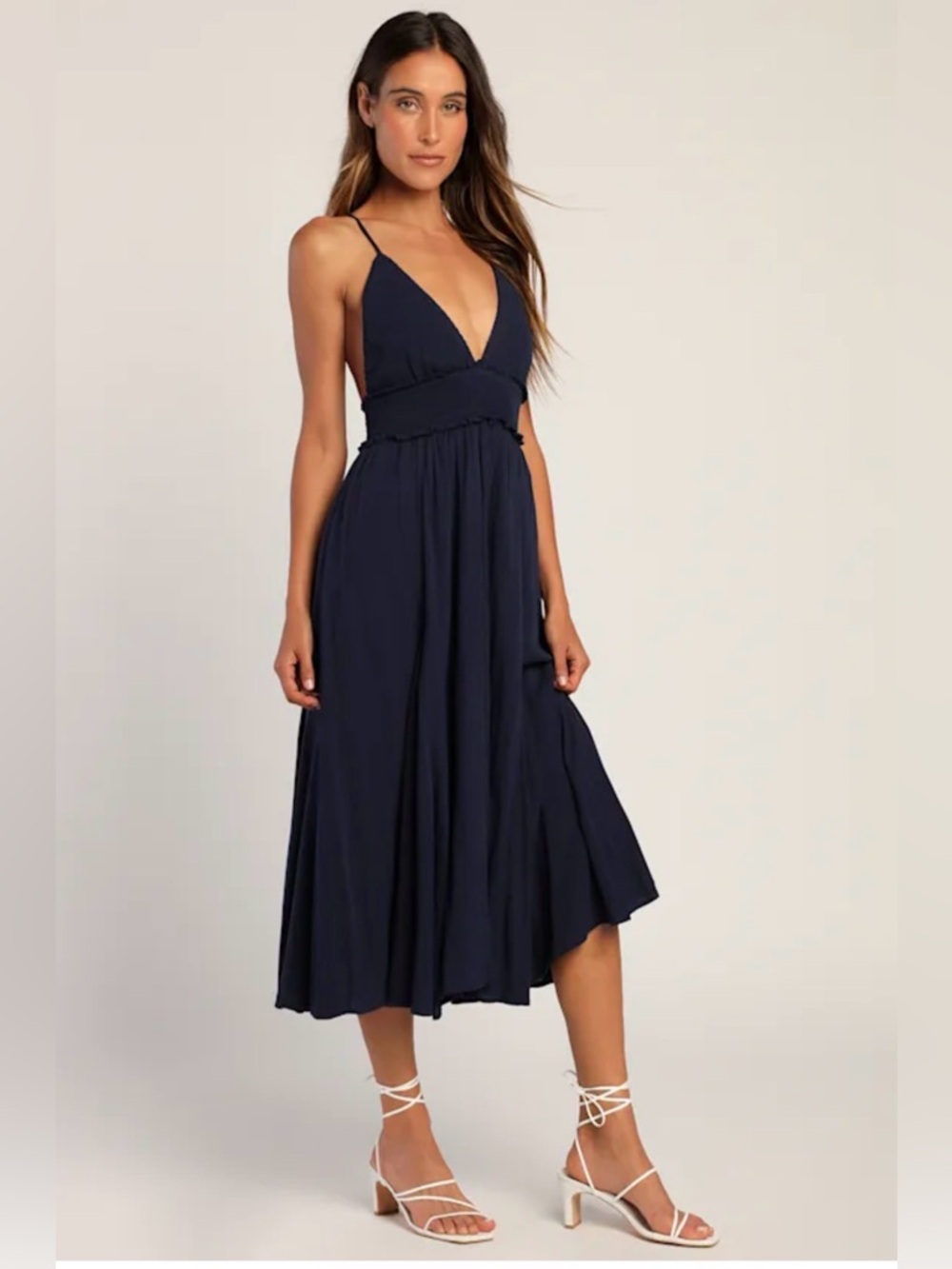 Lulu's Essentially Elegant Navy Blue Backless Midi Dress